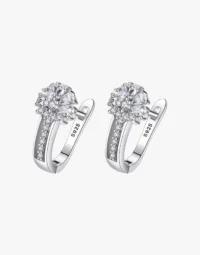 Cubic Zirconia Floral Hoop Earrings