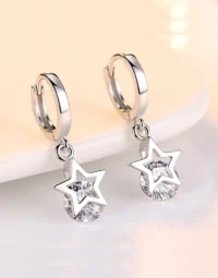 Stellar Sparkle Silver Star Drop Earrings4